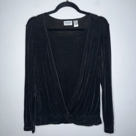 Chico's Tops - Chico’s Travelers Women’s Faux Wrap Front Blouse Black Size 0 Small
